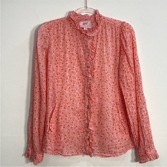 Banjanan Coral Pink Floral Ruffle Button-Front Blouse - Picture 3 of 8
